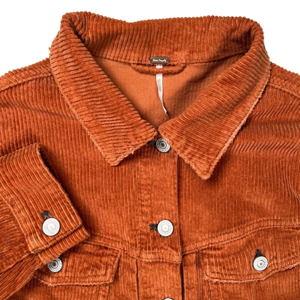 Free People Corduroy Trucker Jacket Womens S Orange Button Front Pocketed READ